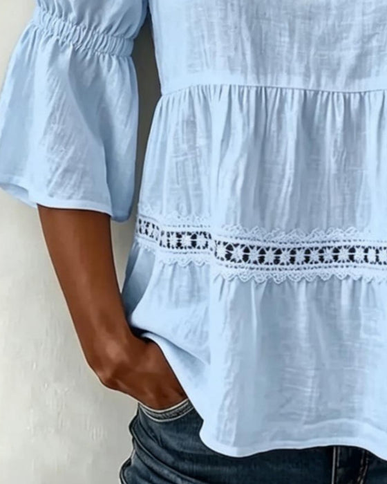 Blus Spets Patchwork Rem Kall Axel