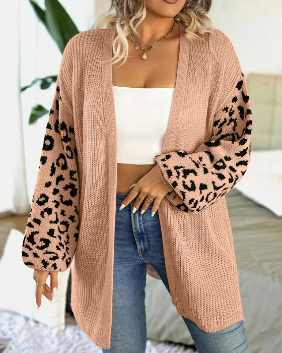 Cardigan Leopardtryck Lång Ärm Patchwork