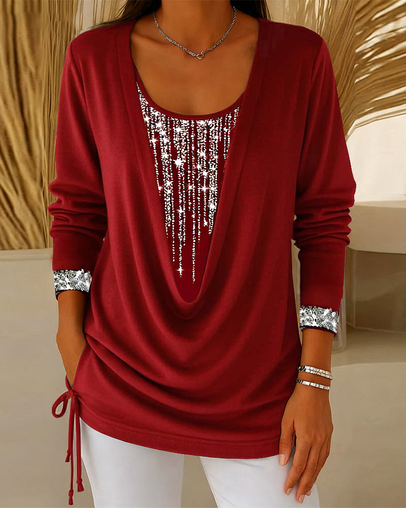 Topp Droppkrage Fin Glitter Falsk Tvådelad