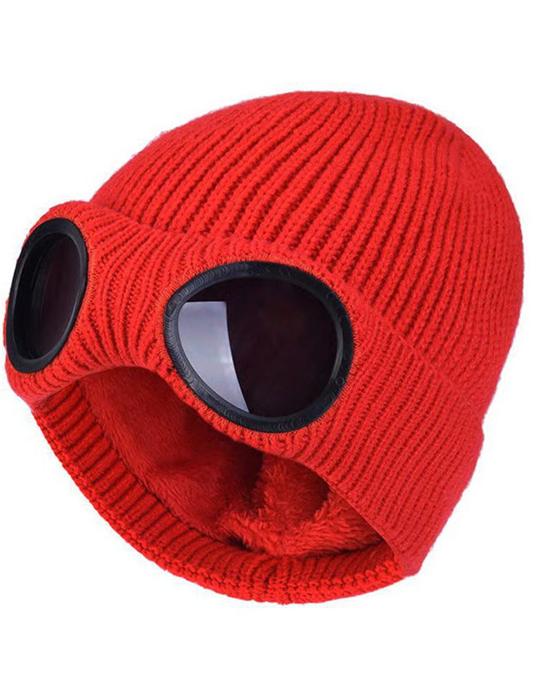 Unisex Enfärgad Goggle-lins Designad Beanie Mössa
