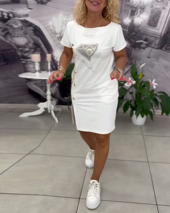 Klänning Tryckt Figursydd Slits