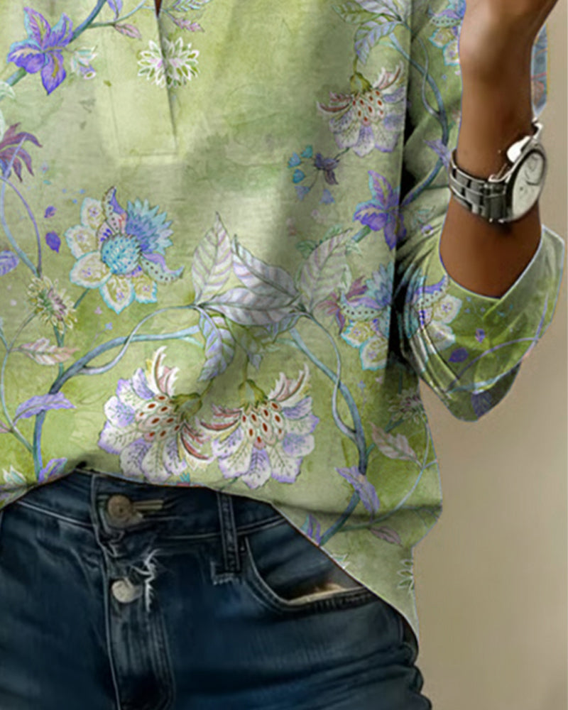 Blus Ståndkrage Långärmad Blommig