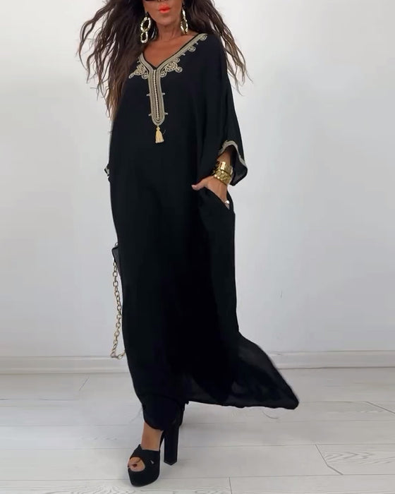 V-ringad lös enkel klänning