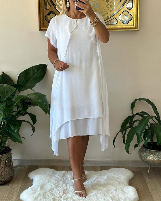 Klänning Falsk Tvådelad Dubbelskiktad Lös Kortärmad