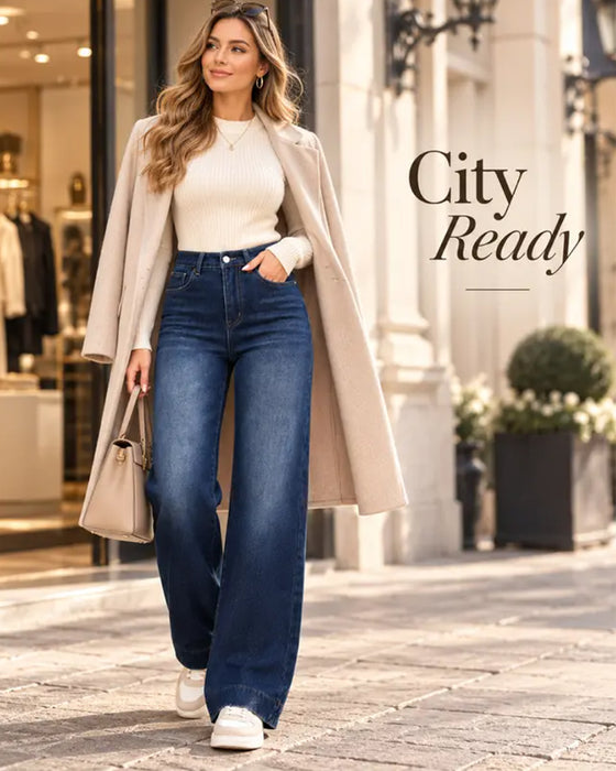 Jeans med fleecefoder, breda ben