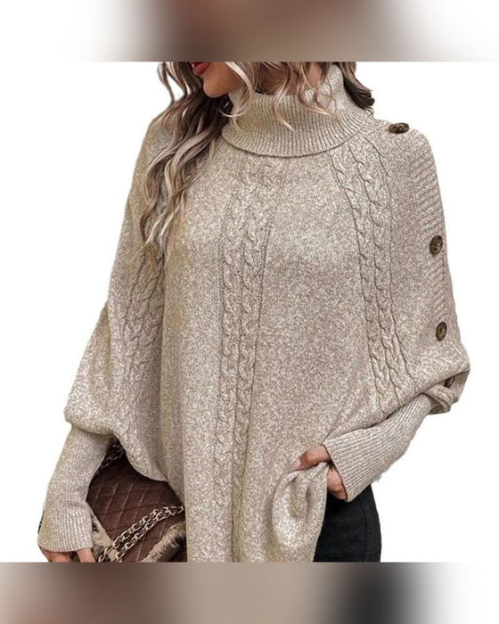 Tröja Turtleneck Oregelbunden Fläta Knapp