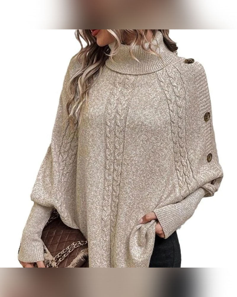 Tröja Turtleneck Oregelbunden Fläta Knapp