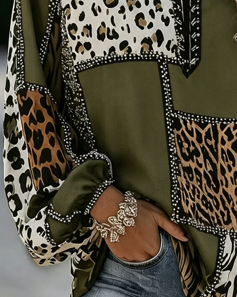 Blus Leopard Färgblock
