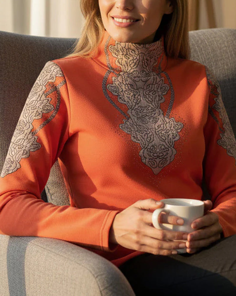 Topp Elegant Tryckt Åtsittande Dam Ståkrage