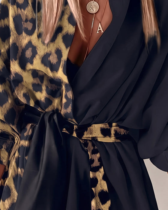 Klänning Leopard Lapptäcke Knyt