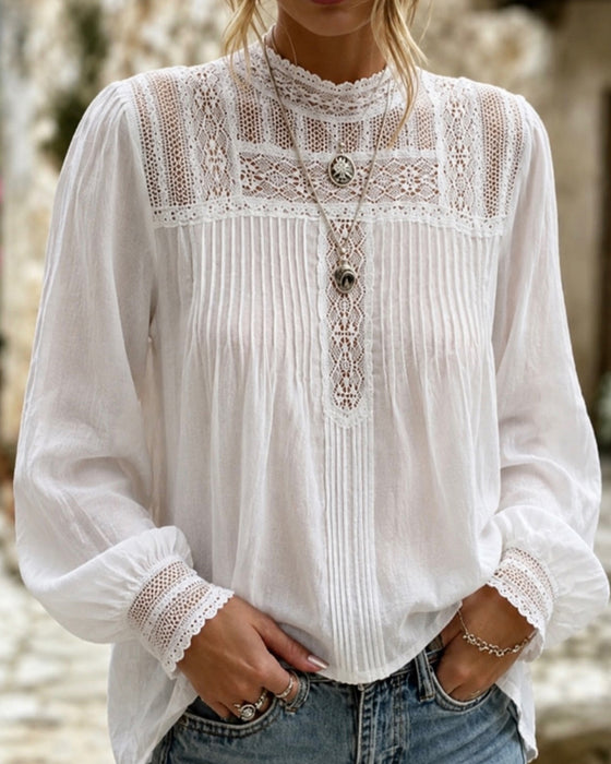 Blus Lantern Ärm Solid Casual