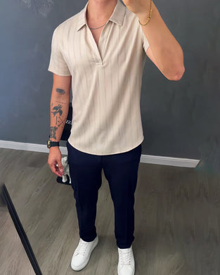 Herrmuddad Avslappnad T-Shirt Med Polokrage