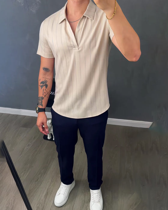 Herrmuddad Avslappnad T-Shirt Med Polokrage
