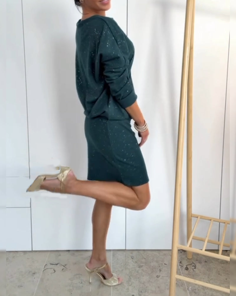 Klänning Rund Halsringning Fin Glitter Modig