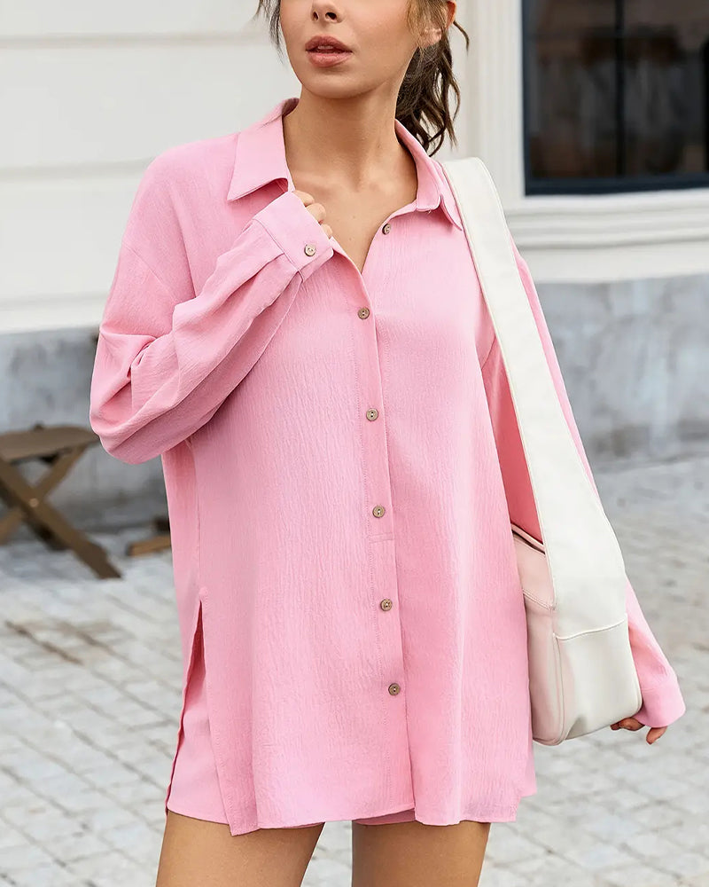 Set Lös Passform Off-Shoulder Casual