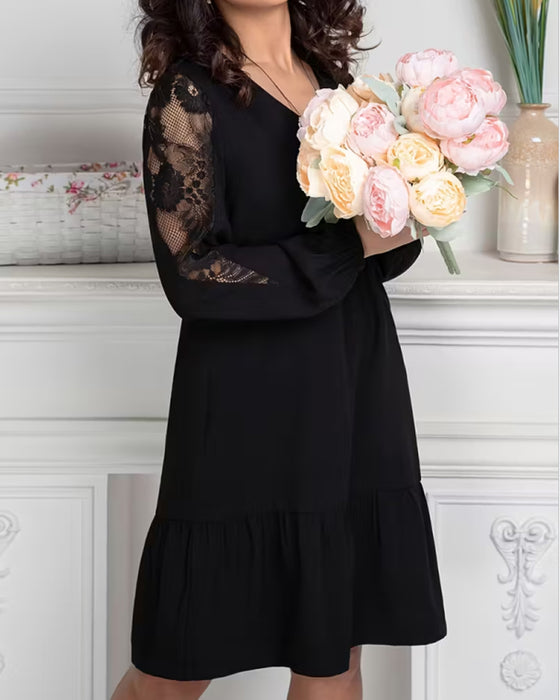 Klänning Mesh Lapptäcksarbete V-ringning