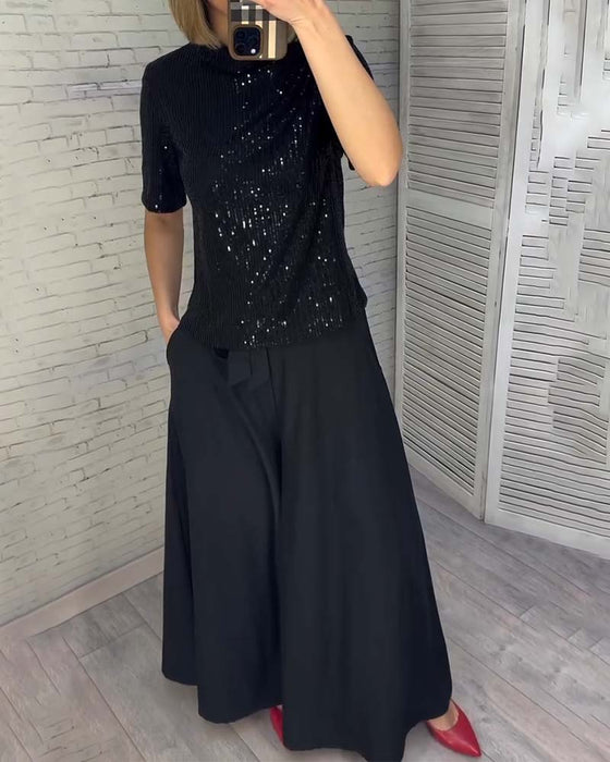 Slimmande Paljett T-Shirt Med Kort Ärm