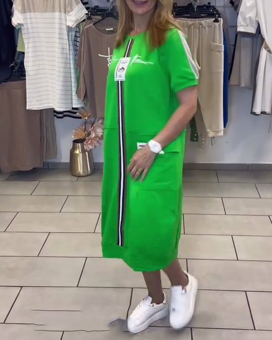 Klänning Kortärmad Mönstrad Rak