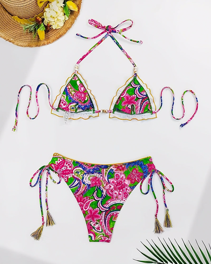 Bikini Färgglad Blommig Bredband