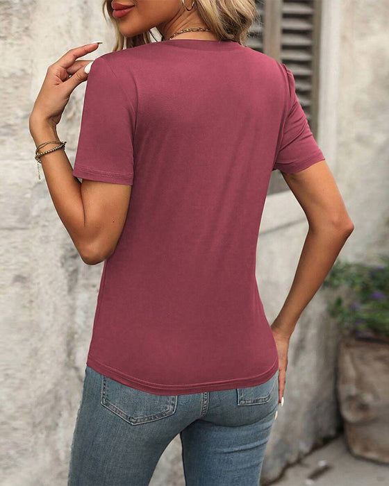 Korta Ärms T - Tröja Med V - Hals Och Entydig Färg