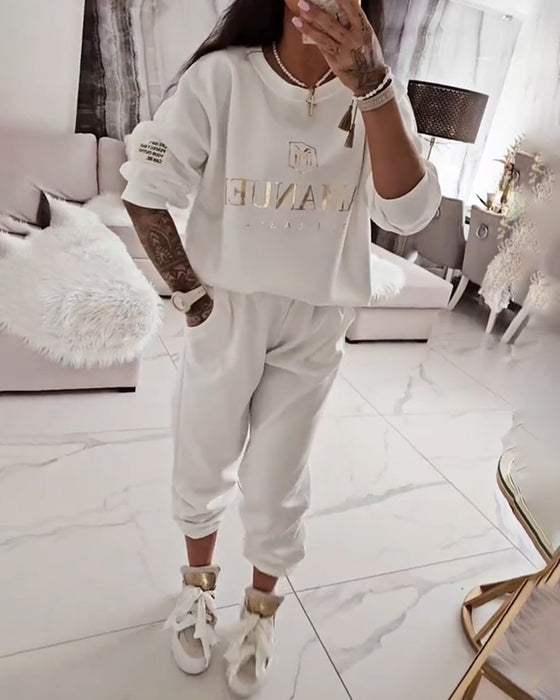 Set Sportig Casual Tryckt Tvådelad