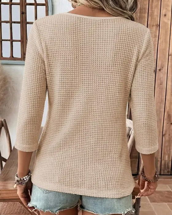 Blus V-Hals Casual Solid