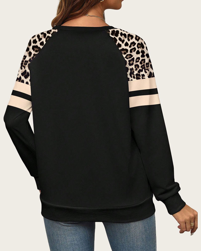 Sweatshirt Lång Ärm Rund Hals Leopardrandig