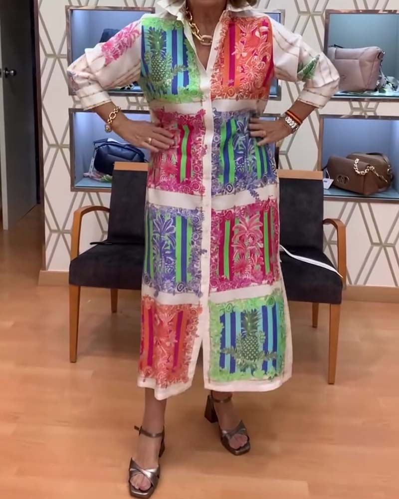 Klänning Patchwork Tryckt Lång Skjorta