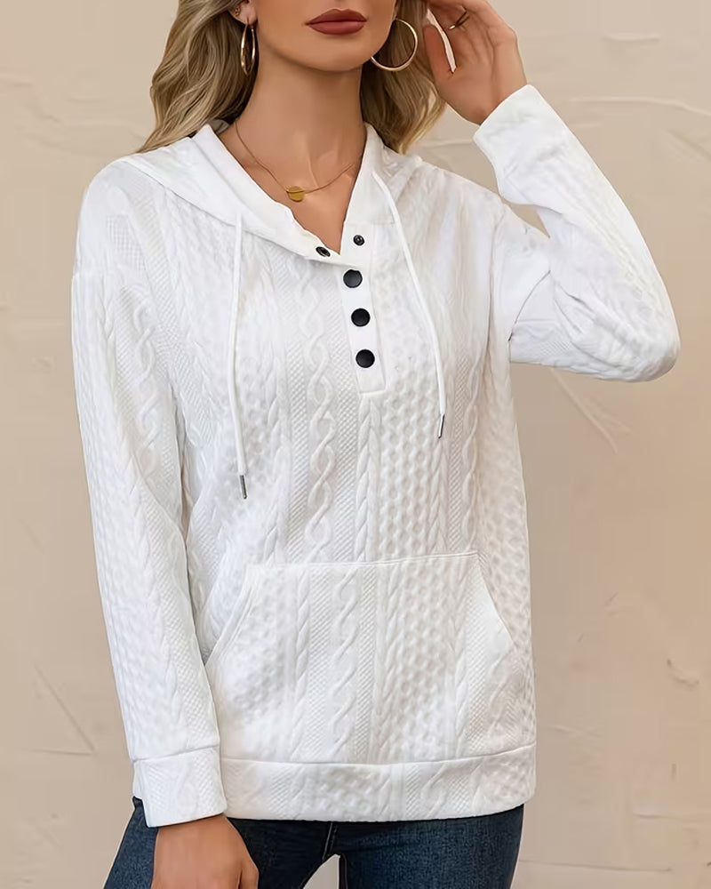 Hoodie I Enfärgad Knappning Jacquard