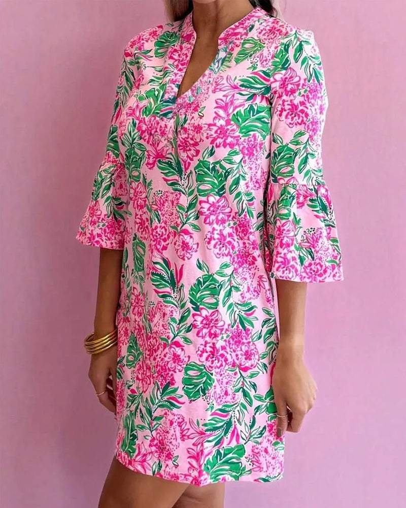 Klänning Blommig Klockärmel