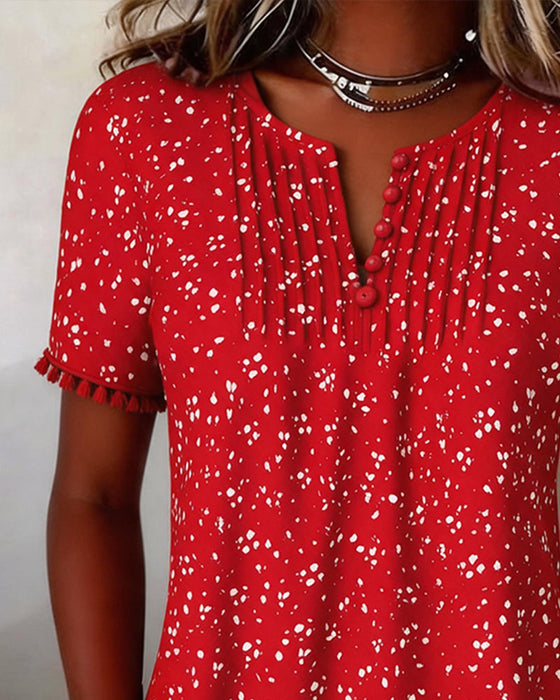 Blus Vit Prick Fringe Kort Ärm