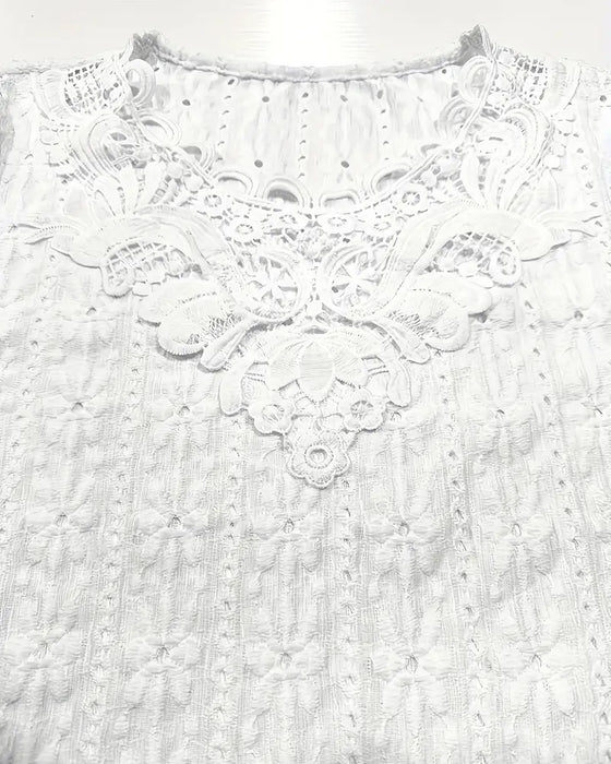 Blus Rund Hals Spets Virkad Kortärmad