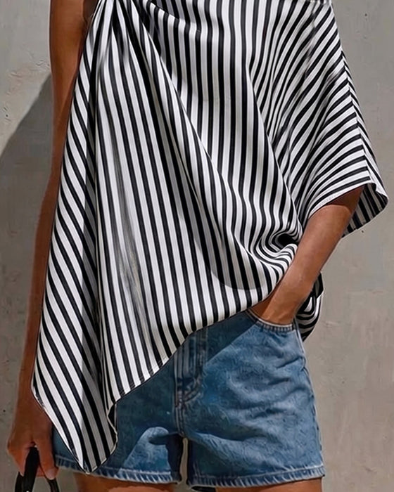 Blus Randig Lös Asymmetrisk Design