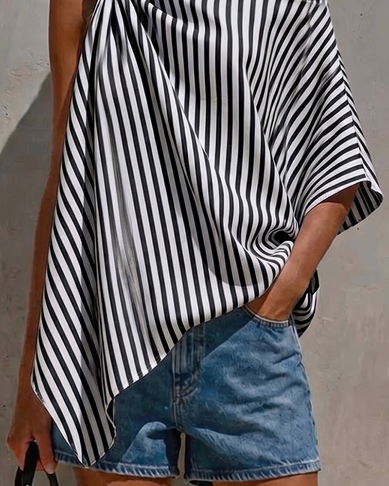 Blus Randig Lös Asymmetrisk Design