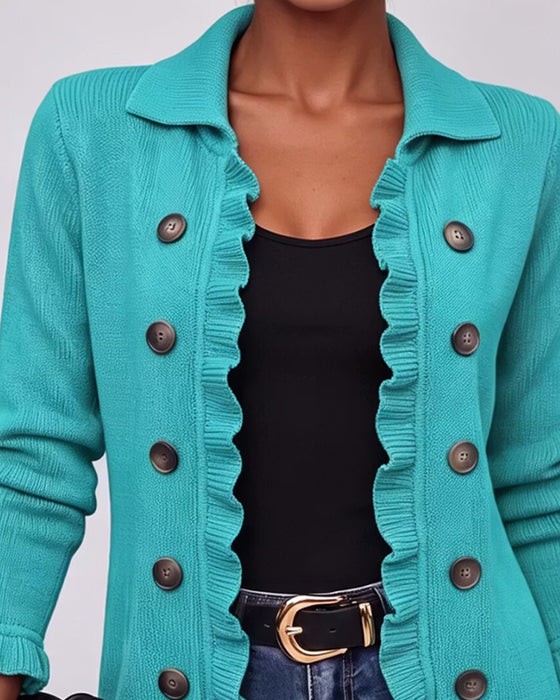 Cardigan Slag Ruffle Knapp