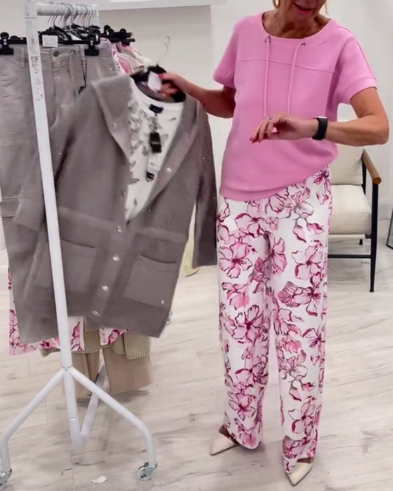 T-Shirt Rund Halsdragning Dragsko Enfärgad Kort Ärm