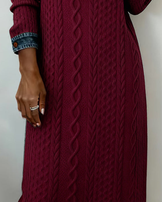 Kragklänning I Denim Med Flätstickning Och Lappverk