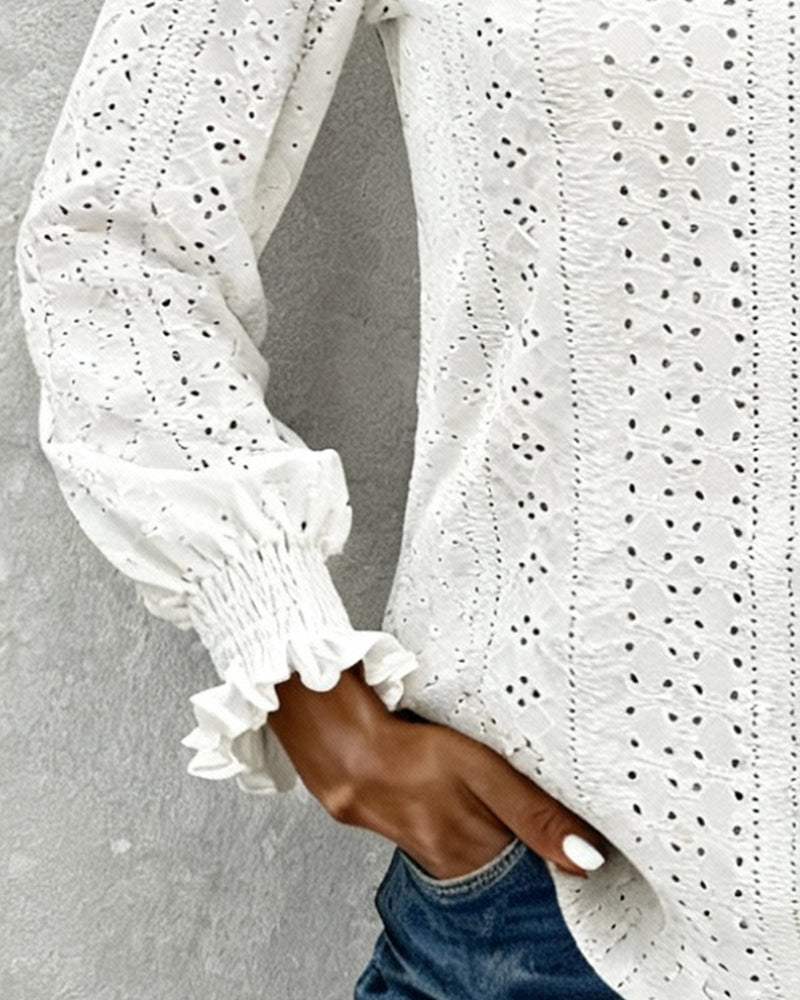 Strukturerad Långärmad V-Ringad Topp Med Urholkningar