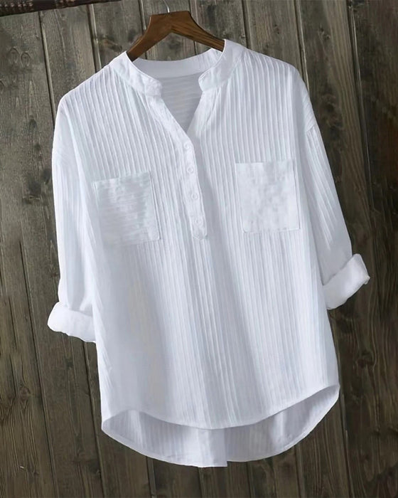 Skjorta Vertikal Våffla Henley Krage Dubbel Ficka