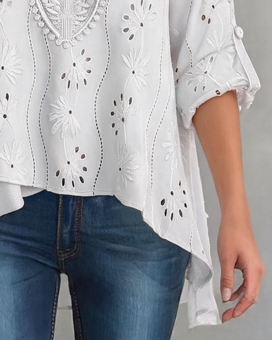 Blus Liten V-Hals Knapp Oregelbunden