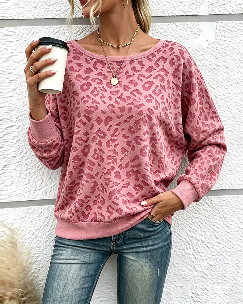Pullover Sweatshirt Leopard Rundhalsad Drop Axel
