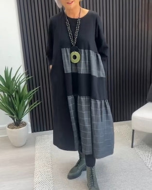 Casual rutig lappklänning i fickor