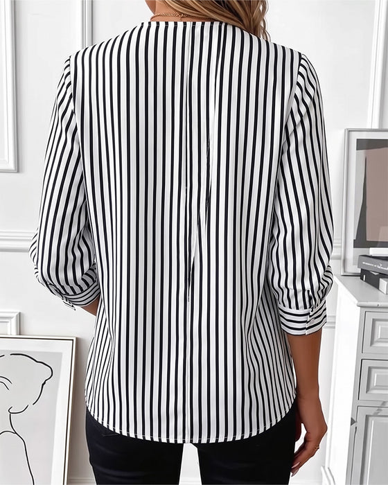Blus Randig Patchwork Dragkedja Upp