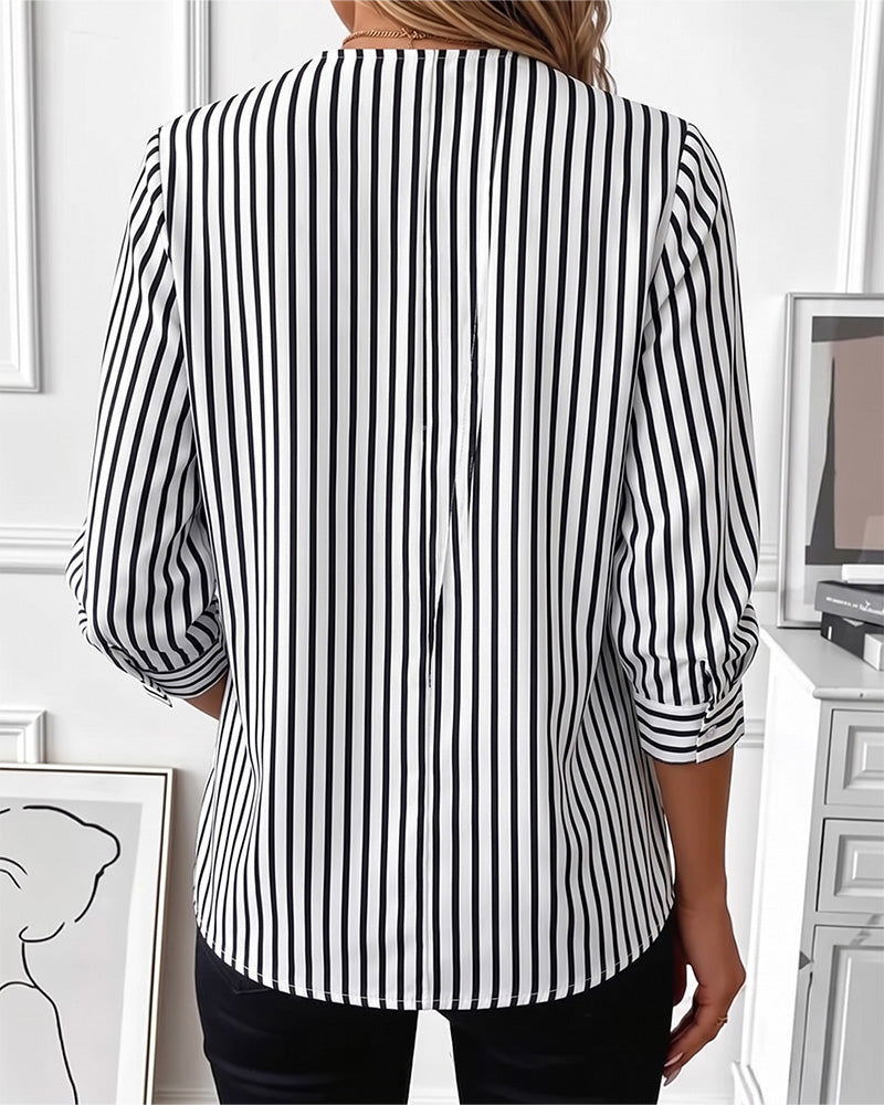 Blus Randig Patchwork Dragkedja Upp