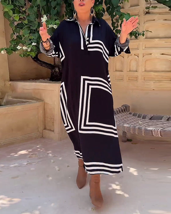 Fritidsklänning med rektangulärt tryck i slagslag