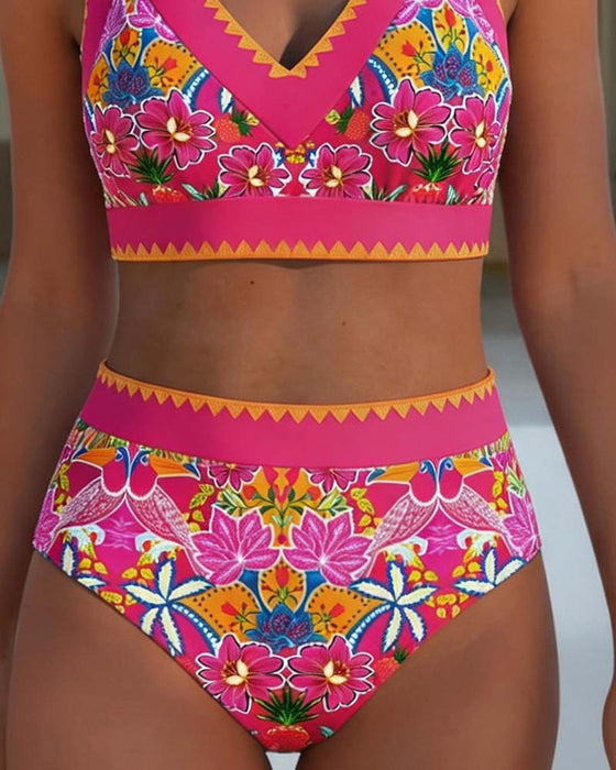 Bikini Etnisk Blommig V-Hals