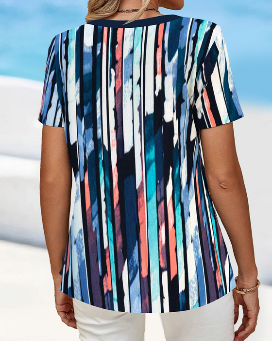 T-shirt Kortärmad Vid Krage Tryckt