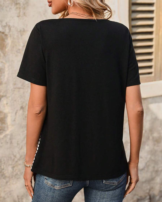 T-Shirt Casual Randig Kontrastfärg