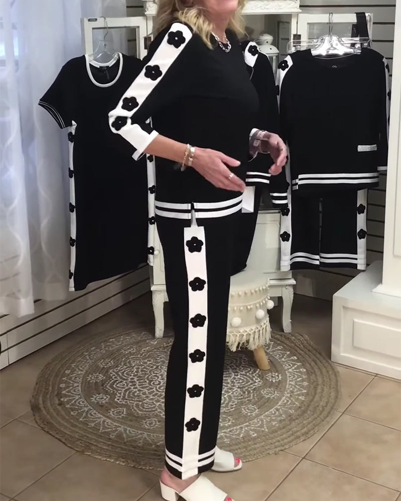 Tvådelad Set Färgblockerad Casual Raka Ben Byxor