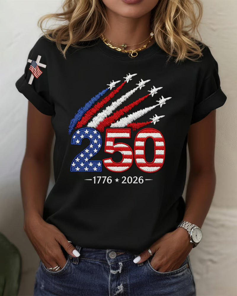 T-Shirt Flagga Plan Tryck Kort Ärm